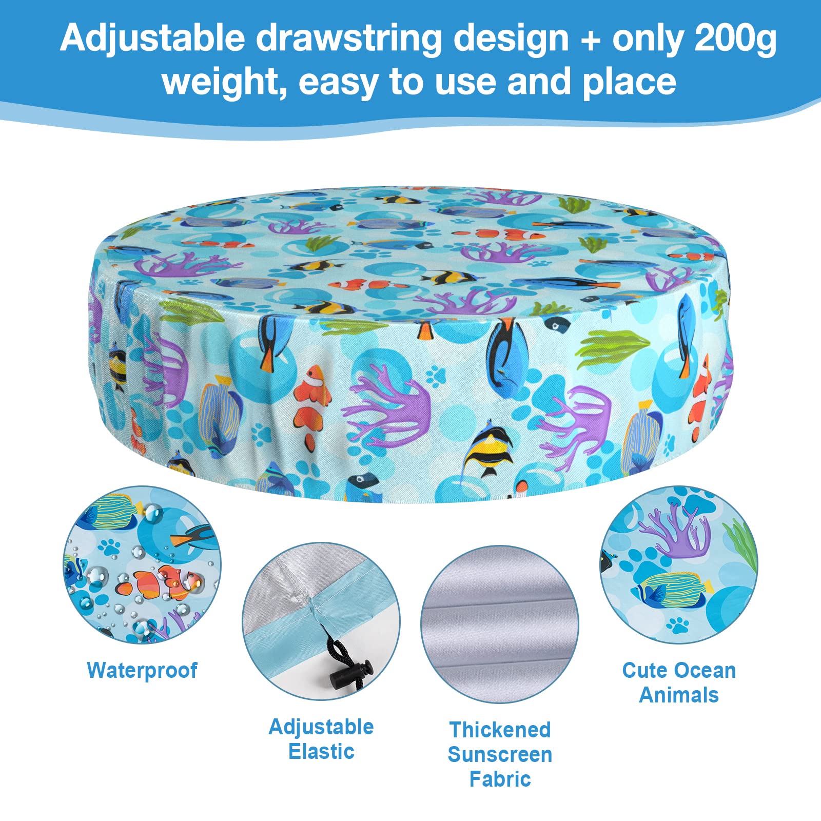 Ladadee Foldable Round Dog Swimming Pool Cover, for 63" Collapsible Outdoor Tub, PVC Coating Waterproof and UV Protection, Leakproof Washable Kiddie Pet Small Paddling Bath Accessories