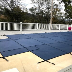 waterwarden premium pool safety cover for 16’ x 32’ in-ground pool with center end step, 20-year warranty, superior strength and durability, ul classified to astm f1346, hardware included, blue mesh