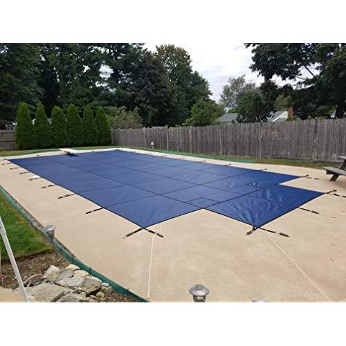 WaterWarden Premium Pool Safety Cover for 16’ x 32’ In-Ground Pool with Center End Step, 20-Year Warranty, Superior Strength and Durability, UL Classified to ASTM F1346, Hardware Included, Blue Mesh