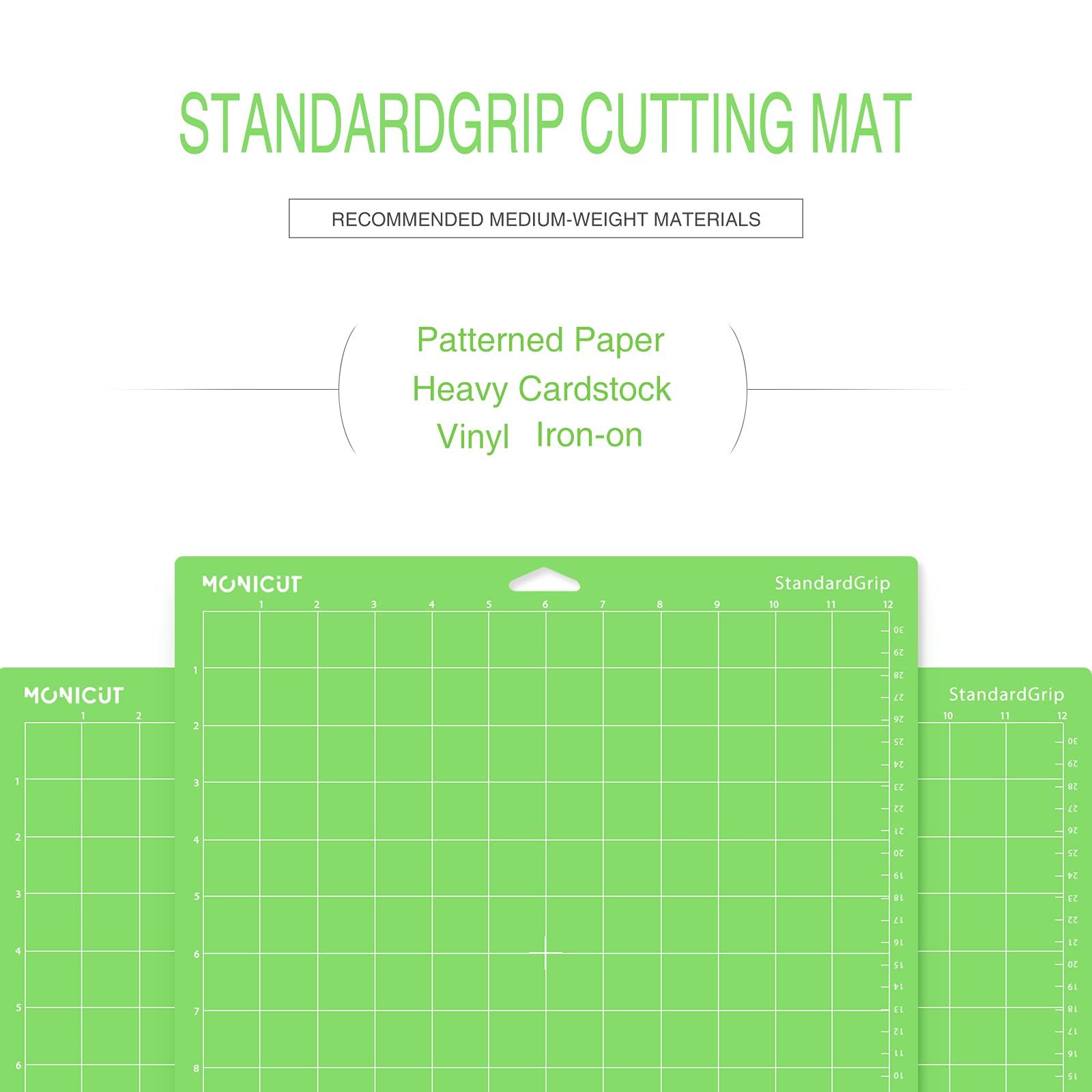 Monicut 12x12 Standardgrip Cutting Mat for Cricut Maker 3/Maker/Explore 3/Air 2/Air/One, 3 Pcs Non-Slip Flexible Green Cutting Mats for Crafts, Quilting, Sewing and all Arts