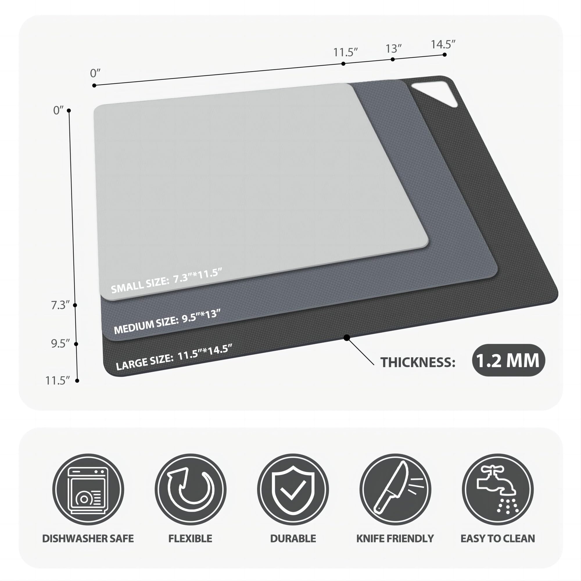 Plastic Cutting Boards for Kitchen, WK Flexible Non Slip Cutting Mat, BPA Free, Dishwasher Safe, Multi Sizes