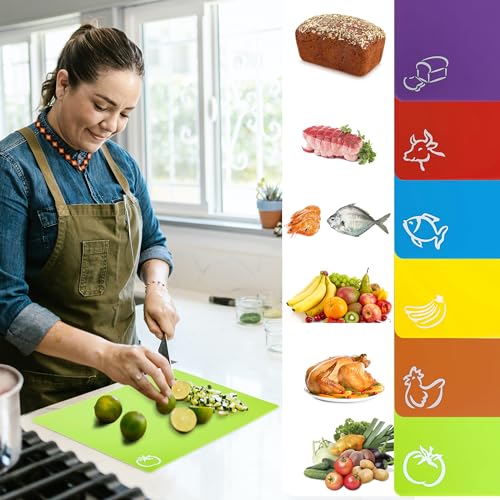 Cutting Boards for Kitchen 6 PCS Cutting Board Set BPA Free Plastic Cutting Boards Non Slip Cutting Mats for Meat and Vegetables Dishwasher Safe