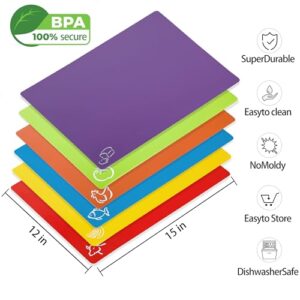 Cutting Boards for Kitchen 6 PCS Cutting Board Set BPA Free Plastic Cutting Boards Non Slip Cutting Mats for Meat and Vegetables Dishwasher Safe