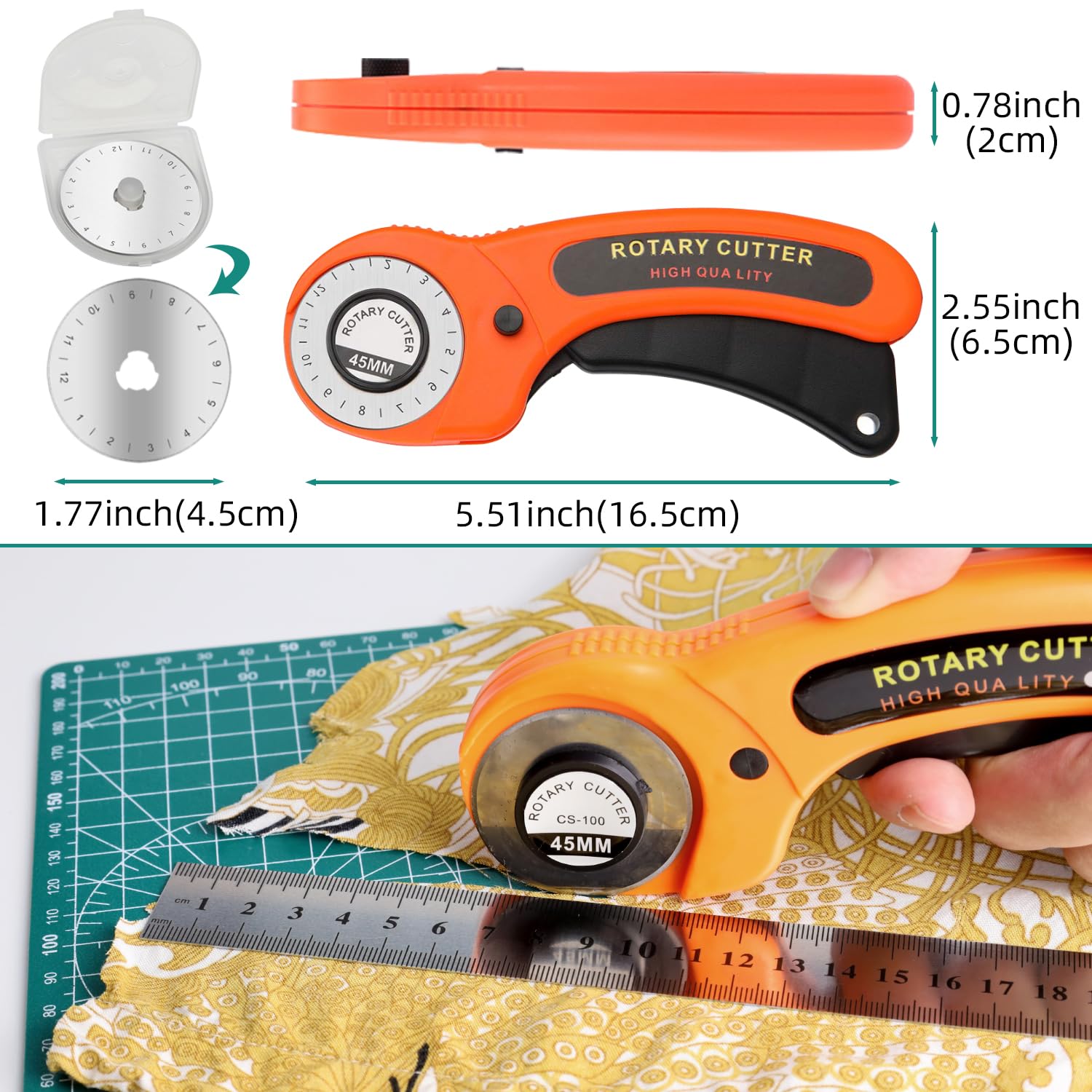 Rotary Cutter Set, Rotary Cutter for Fabric, 40 Pcs Fabric Cutter Wheel Kit, with A4 Self Healing Mat, 1 Craft Knife, Steel Rule, 2 Different Models Exacto Knifefor Sewing, Quilting, Crafts Fabric