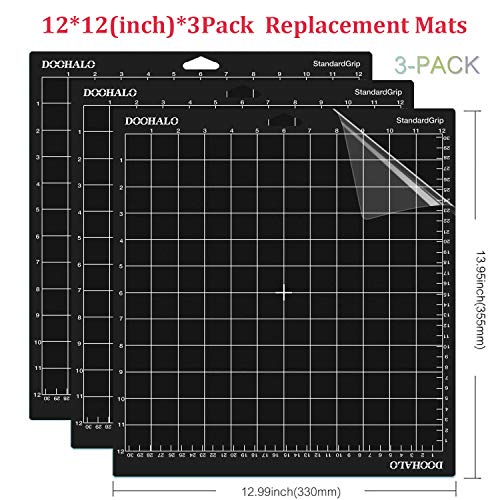 DOOHALO Cutting Mat for Cricut Explore Air2/One, Cricut Maker Smart Cutting Machine Expression 12 X 12 inch 3 Pack Replacement Adhesive Vinyl Mats Black Color Standard Grip Cutting (Black)