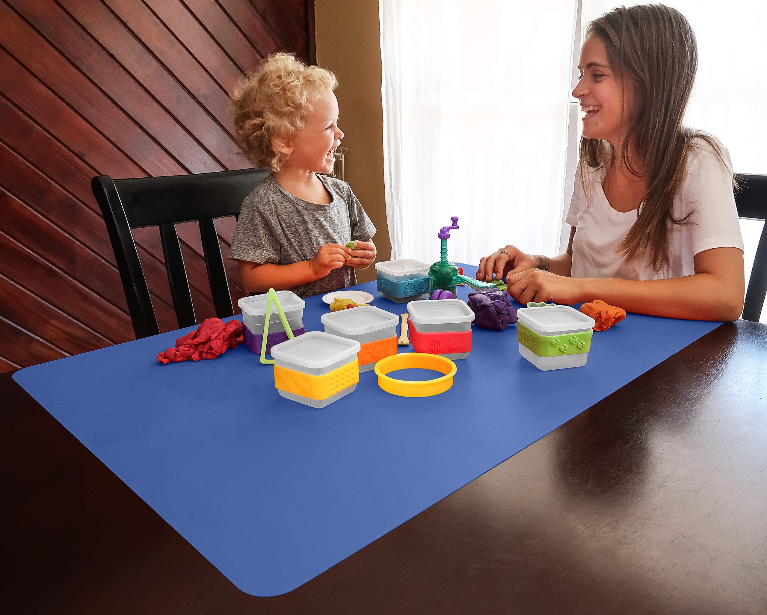 MonsterMat 36x24 Inch Extra Large Silicone Table Protector Craft Mat for Painting, Clay, Projects, Arts and Crafts and More. Easy Clean Up and Rolls for Storage. Largest Mat Available. (Blue)