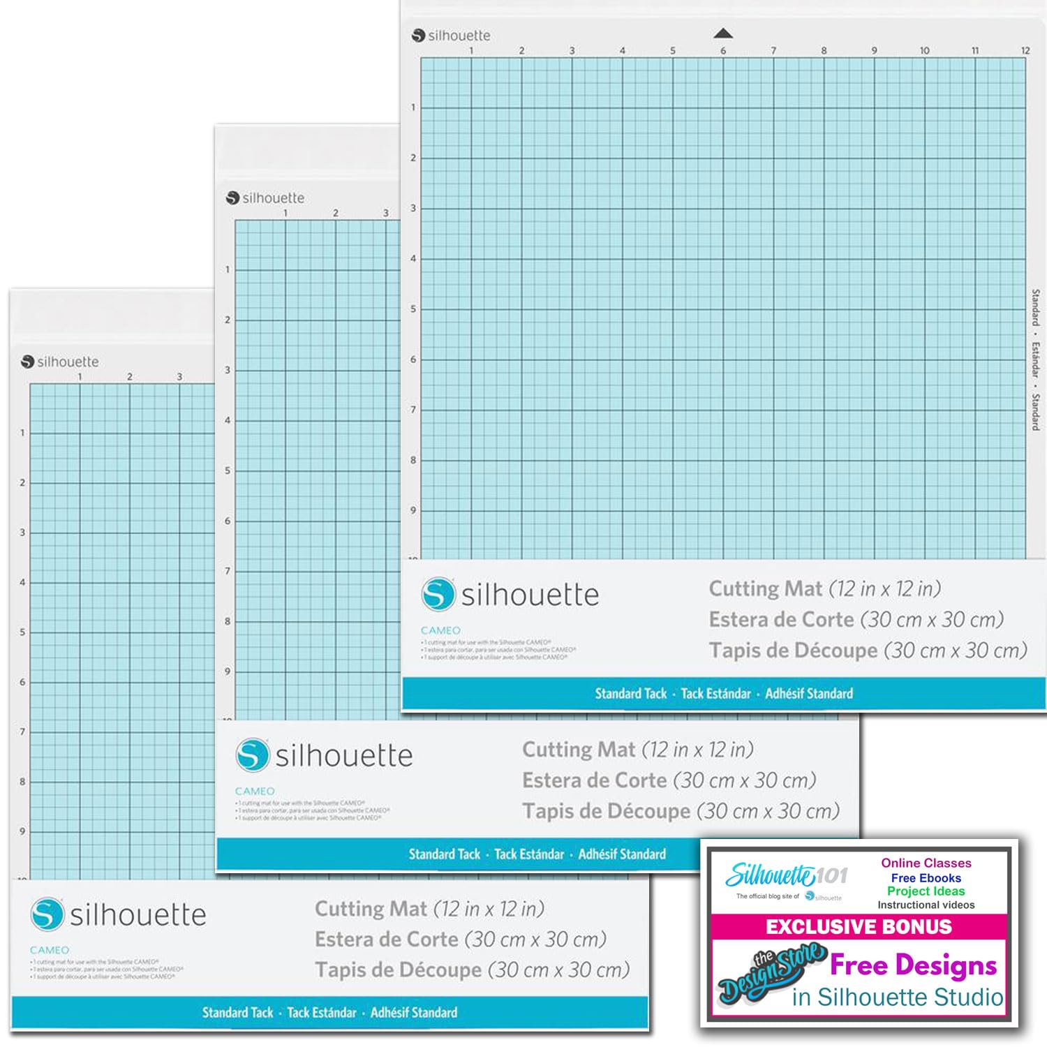 Silhouette America CUT-MAT-12-3T Cameo -All Versions-Cut Mat (3 Pack) with 50 Designs