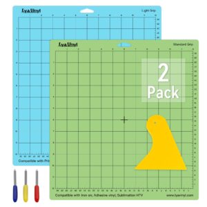 cutting mats for cricut, lya vinyl 2 pack variety cutting mats 12x12 for cricut accessories/maker/explore air (lightgrip, standardgrip), cutting mats replacement accessories for cricut