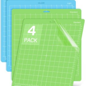 Gwybkq Cutting Mat for Cricut Maker 3/Maker/Explore 3/Air 2/Air/One 4 Pack 12x12 Standard/Light Cut Replacement Accessories Green/Blue Card Adhesive Sticky Mats