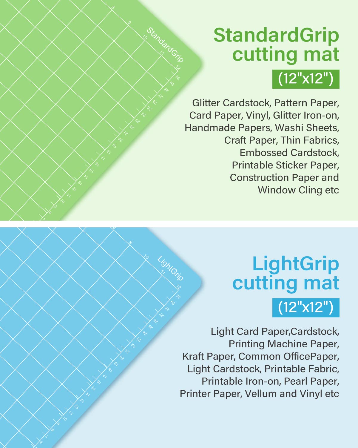 Gwybkq Cutting Mat for Cricut Maker 3/Maker/Explore 3/Air 2/Air/One 4 Pack 12x12 Standard/Light Cut Replacement Accessories Green/Blue Card Adhesive Sticky Mats