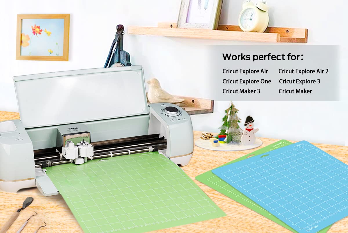 Gwybkq Cutting Mat for Cricut Maker 3/Maker/Explore 3/Air 2/Air/One 4 Pack 12x12 Standard/Light Cut Replacement Accessories Green/Blue Card Adhesive Sticky Mats