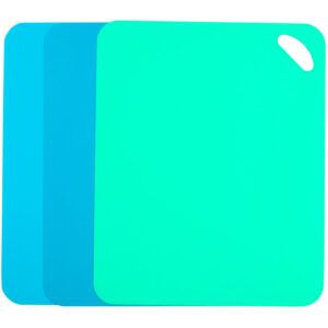 plastic flexible cutting mats for kitchen, 3pcs color coded chopping board set, cutting board sheet for kitchen cooking, dishwasher safe（14.6x11.6"）