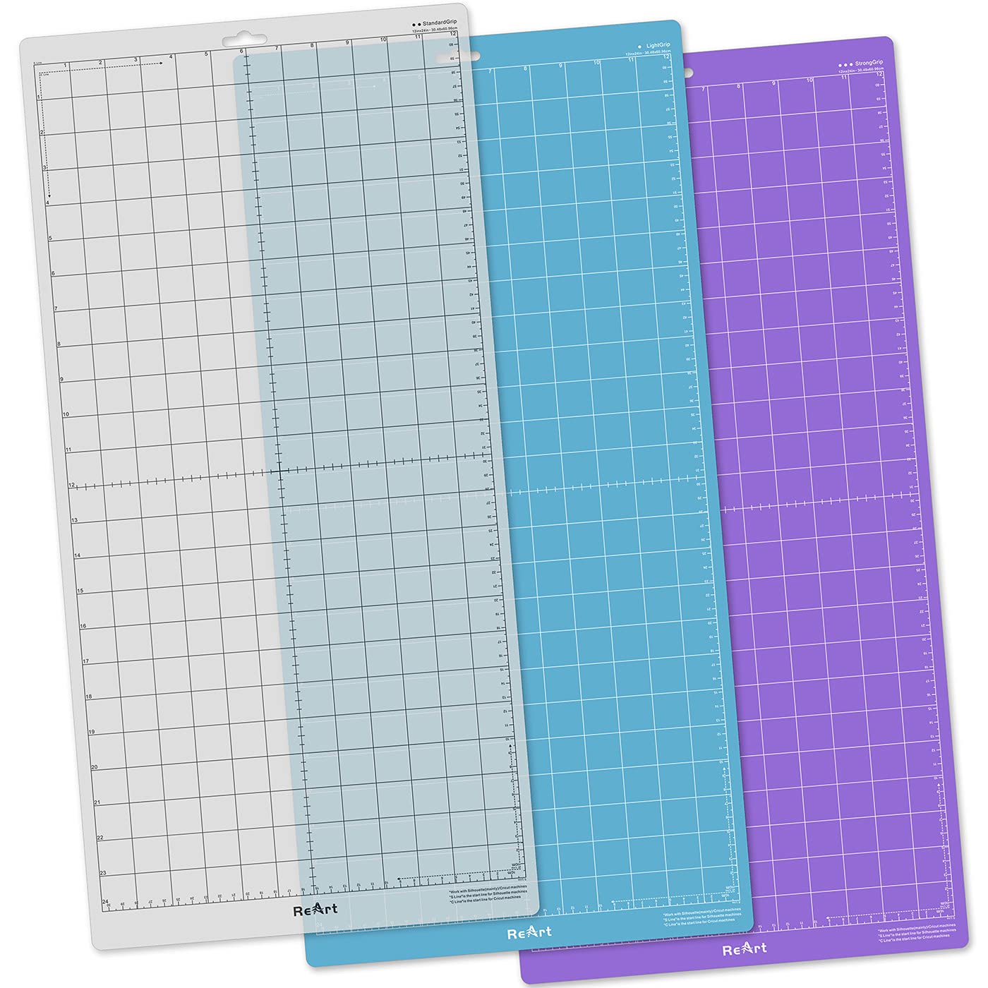 ReArt Cutting Mat Variety for Silhouette Cameo 4/3/2/1-3 Packs 12” x 24” Strong, Standard, Light Grip Adhesive Cut Mat