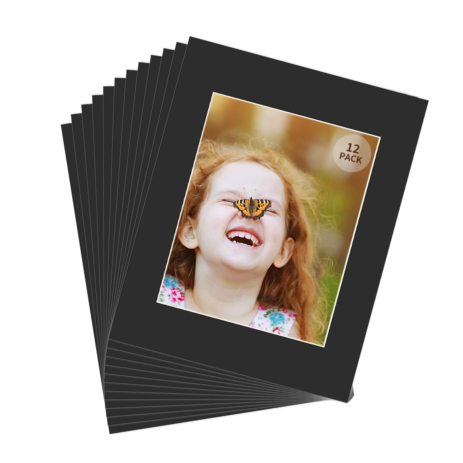 ZBEIVAN 11x14 Black Picture Mats with White Core Bevel Cut Frame Mattes for 8x10 Pictures - Pack of 12