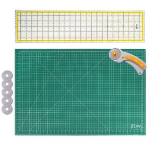 WA Portman Rotary Cutter Set & Cutting Mat for Sewing - 45mm Rotary Cutter for Fabric & 5 Blades - 24x36 In Fabric Cutting Mat - 6x24 In Acrylic Ruler for Cutting Fabric - Rotary Cutter and Mat Set