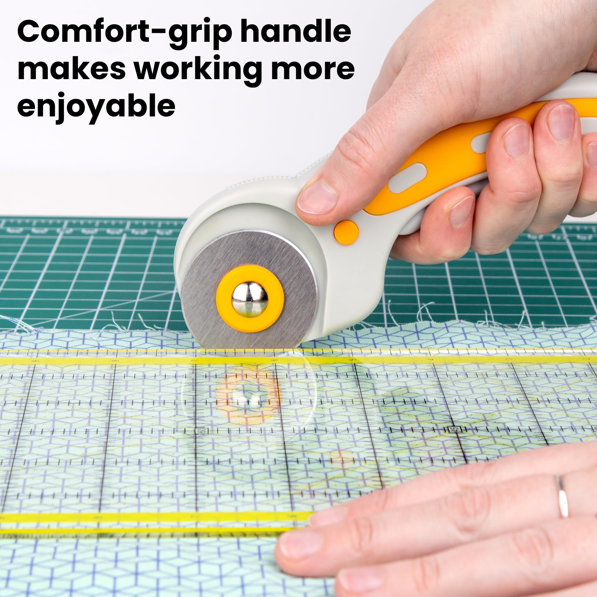 WA Portman Rotary Cutter Set & Cutting Mat for Sewing - 45mm Rotary Cutter for Fabric & 5 Blades - 24x36 In Fabric Cutting Mat - 6x24 In Acrylic Ruler for Cutting Fabric - Rotary Cutter and Mat Set