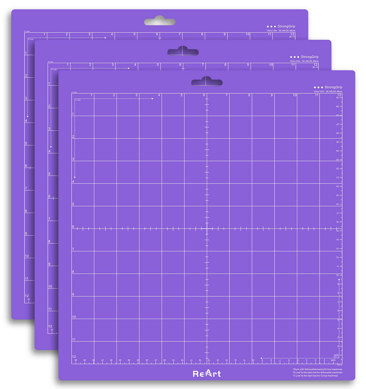 ReArt Cutting Mat for Silhouette Cameo 3 Packs 12” x 12” - Strong Grip Adhesive Cutting Mat Replacement Set Mats Vinyl Craft