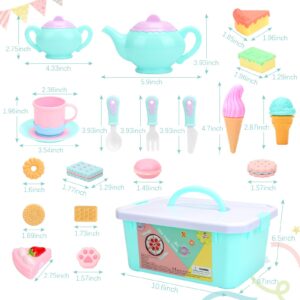 Tagitary Tea Party Set for Little Girls, 52 PCS Kids Pretend Play Toys with Dessert, Ice Cream, Donuts, Teapot, Cups and Carrying Case, Birthday Gift for Toddlers Girls Boys Age 3-6