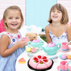 Tagitary Tea Party Set for Little Girls, 52 PCS Kids Pretend Play Toys with Dessert, Ice Cream, Donuts, Teapot, Cups and Carrying Case, Birthday Gift for Toddlers Girls Boys Age 3-6