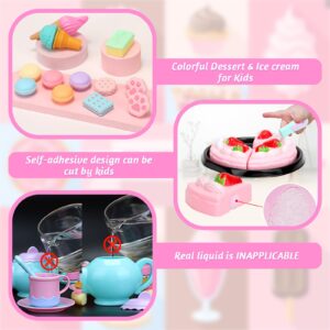 Tagitary Tea Party Set for Little Girls, 52 PCS Kids Pretend Play Toys with Dessert, Ice Cream, Donuts, Teapot, Cups and Carrying Case, Birthday Gift for Toddlers Girls Boys Age 3-6