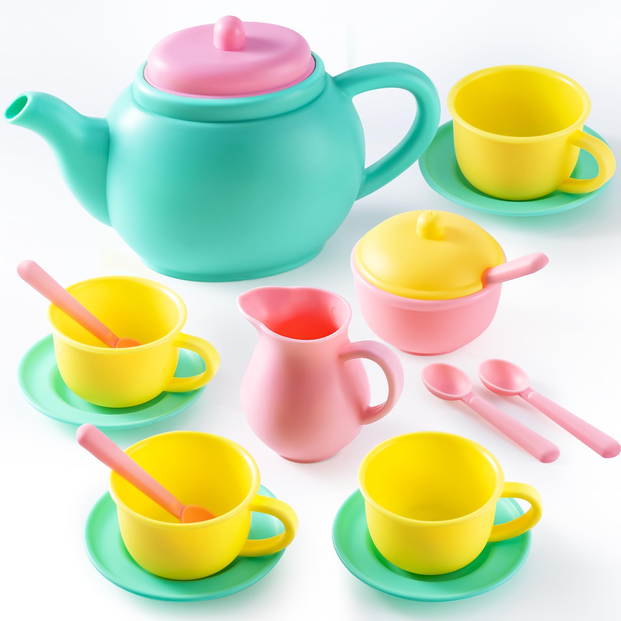 JOYIN 18PCS Pretend Play Tea Party Set Play Food Accessories BPA Free, Phthalates Free, Plastic Tea Set, Mini Kitchen for Kids, Gifts for Toddler Boys Girls Ages 3,4,5,6 Years Old