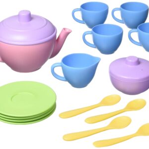 Green Toys Tea Set, Pink CB - 17 Piece Pretend Play, Motor Skills, Language & Communication Kids Role Play Toy. No BPA, phthalates, PVC. Dishwasher Safe, Recycled Plastic, Made in USA.