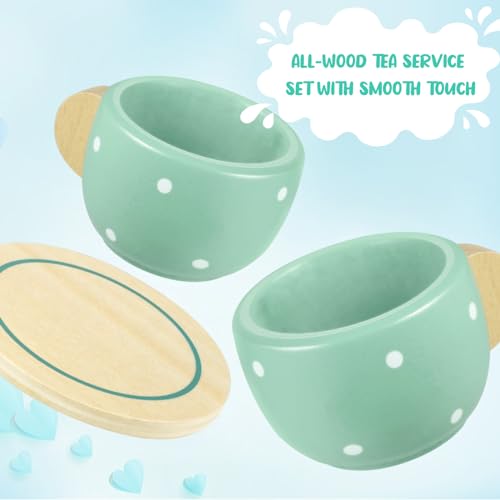 GAGAKU Wooden Tea Set for Little Girls,Wooden Toys Toddler Tea Set Play Kitchen Accessories for Kids Pretend Play Food Playset for Kids Tea Party 15Pcs