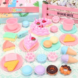 Tagitary Tea Party Set for Little Girls,30 PCS Kitchen Pretend Play Toys Kids Plastic Toys Tea Set,with Cake Dessert,Ice Cream,Cups&Plates,Play Kitchen Accessories Birthday Gift for Kids Toddlers