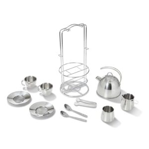 Melissa & Doug Stainless Steel Pretend Play Tea Set and Storage Rack for Kids (11 pcs)