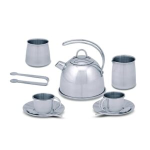 Melissa & Doug Stainless Steel Pretend Play Tea Set and Storage Rack for Kids (11 pcs)