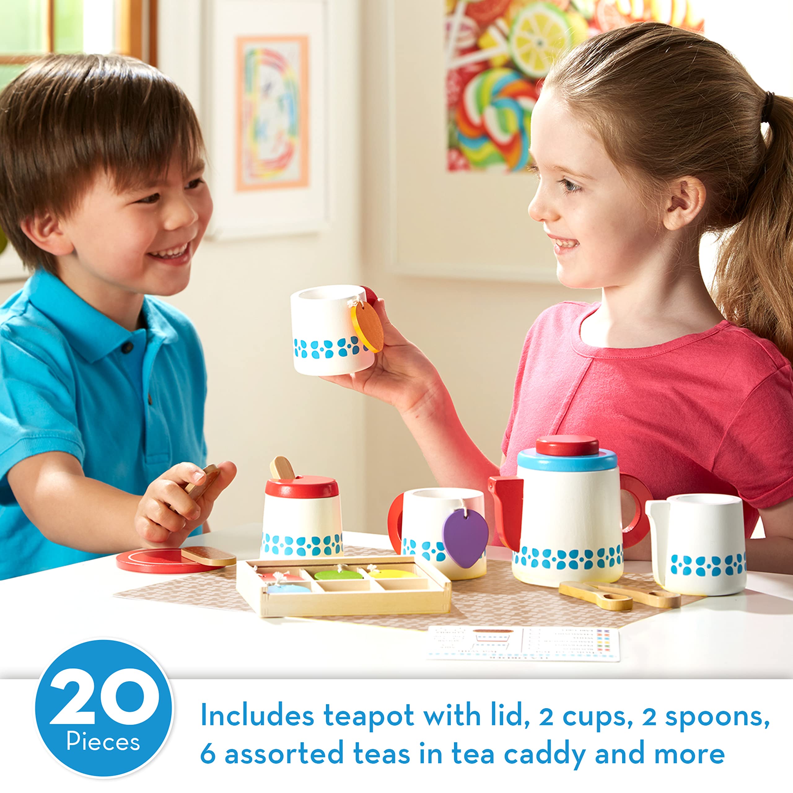 Melissa & Doug 22-Piece Steep and Serve Wooden Tea Set - Play Food and Kitchen Accessories | Play Tea Set, Pretend Play Tea Set Toy For Kids Ages 3+