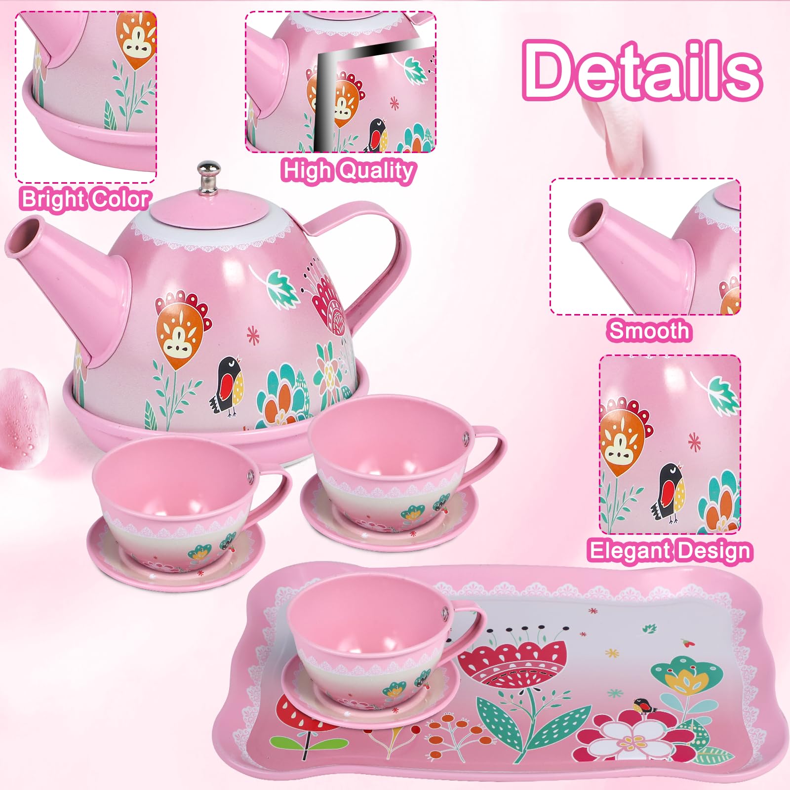 Tea Party Set for Little Girls,PRE-WORLD Princess Tea Time Toy Including Dessert,Cookies,Doughnut,Teapot Tray Cake, Tablecloth & Carrying Case,Kids Kitchen Pretend Play for Girls Boys Age 3-6