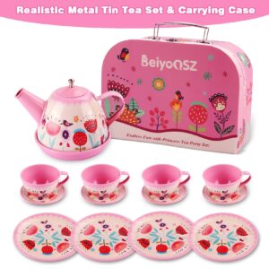 Tea Party Set for Little Girls, Princess Tea Time Toy with Food Sweet Treats Playset Carrying Case, Tea Set Birthday Gift Toys for 3 4 5 6 7 8 Year Old Girls Todler