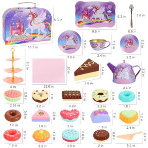 Tea Party Set for Little Girls, Princess Tea Time Toy Set with Food Playset,Dessert Tower,Tablecloth&Carrying Case,Kitchen Pretend Play for Birthday Girls Age 3 4 5 6 7 Year Old Kids Toddlers