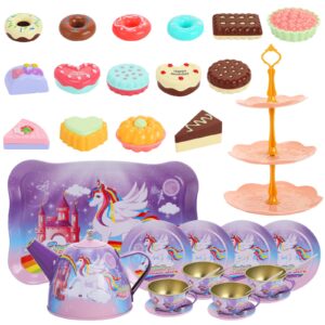 Tea Party Set for Little Girls, Princess Tea Time Toy Set with Food Playset,Dessert Tower,Tablecloth&Carrying Case,Kitchen Pretend Play for Birthday Girls Age 3 4 5 6 7 Year Old Kids Toddlers