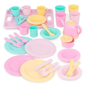 battat- play circle- dish set – plates, cups, and tea party toys – play kitchen for toddlers- pretend play – 3 years + (34 pcs)