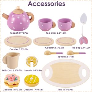 BUYGER Wooden Tea Party Set for Toddler Little Girls 3-5 with Teapot Tea Cup Set Wooden Play Food Toy Kitchen Accessories for Kids Girls Children Boys Toddler…