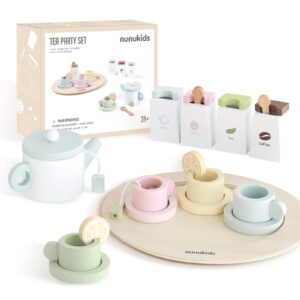 nunukids wooden tea set for little girls tea party set for toddlers 20pcs Playset Pretend Play tea set toy