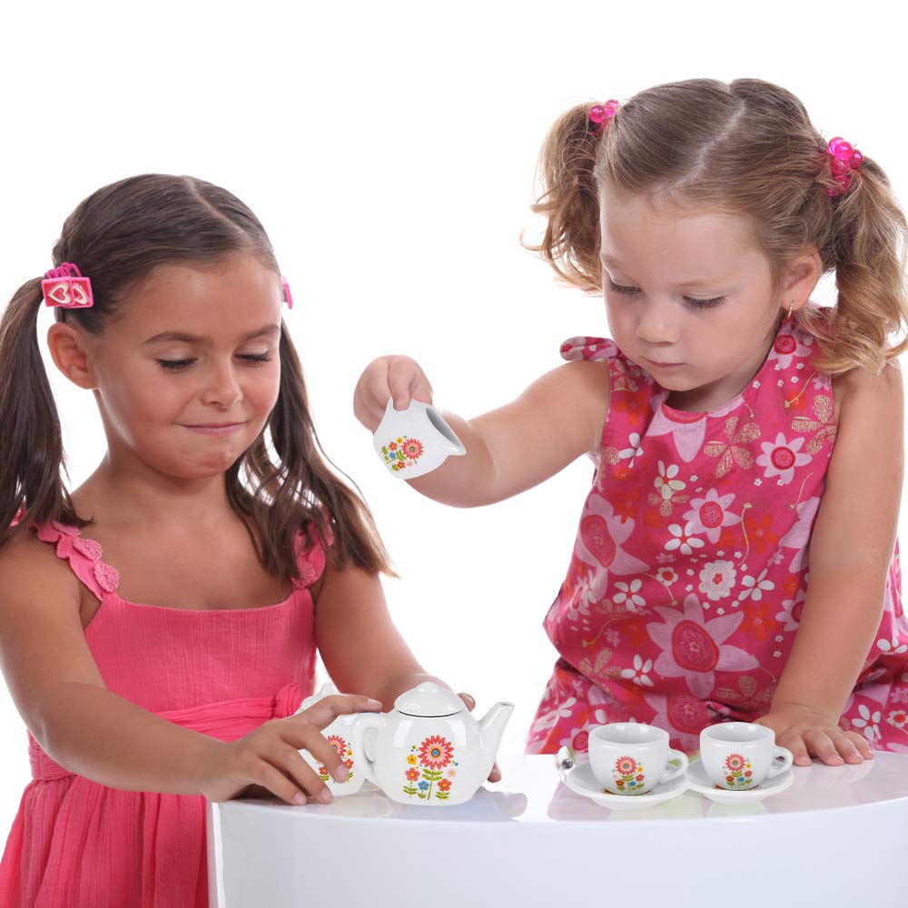 ArtCreativity Mini Porcelain Tea Set for Kids - Ceramic Pretend Play Set - Miniature Saucers, Cups, Teapot, Sugar and Cream Dispenser - Best Holiday, Birthday Gift for Boys and Girls Ages 8+