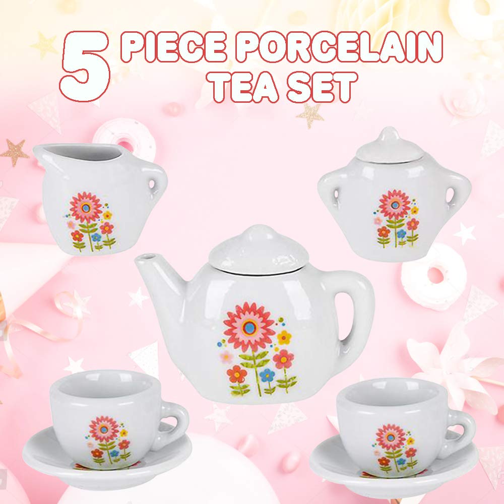 ArtCreativity Mini Porcelain Tea Set for Kids - Ceramic Pretend Play Set - Miniature Saucers, Cups, Teapot, Sugar and Cream Dispenser - Best Holiday, Birthday Gift for Boys and Girls Ages 8+