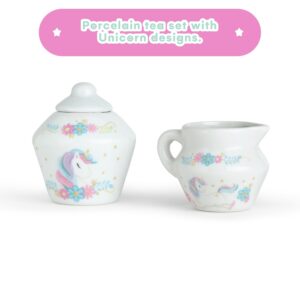 Porcelain Tea Set for Girls - Pink Ceramic Tea Cups with Pink Box - Tea Glass Toy for Kids and Girls Tea Party - Ideal Gift for Toddlers and Children's Ages 3 Years Old - Unicorn Design, 13 Pieces