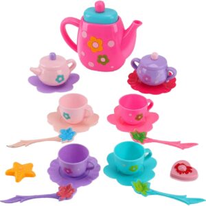 liberty imports kids tea set pretend play set - small plastic tea party toy kitchen accessories, gift set for little girls, toddlers (21-piece)