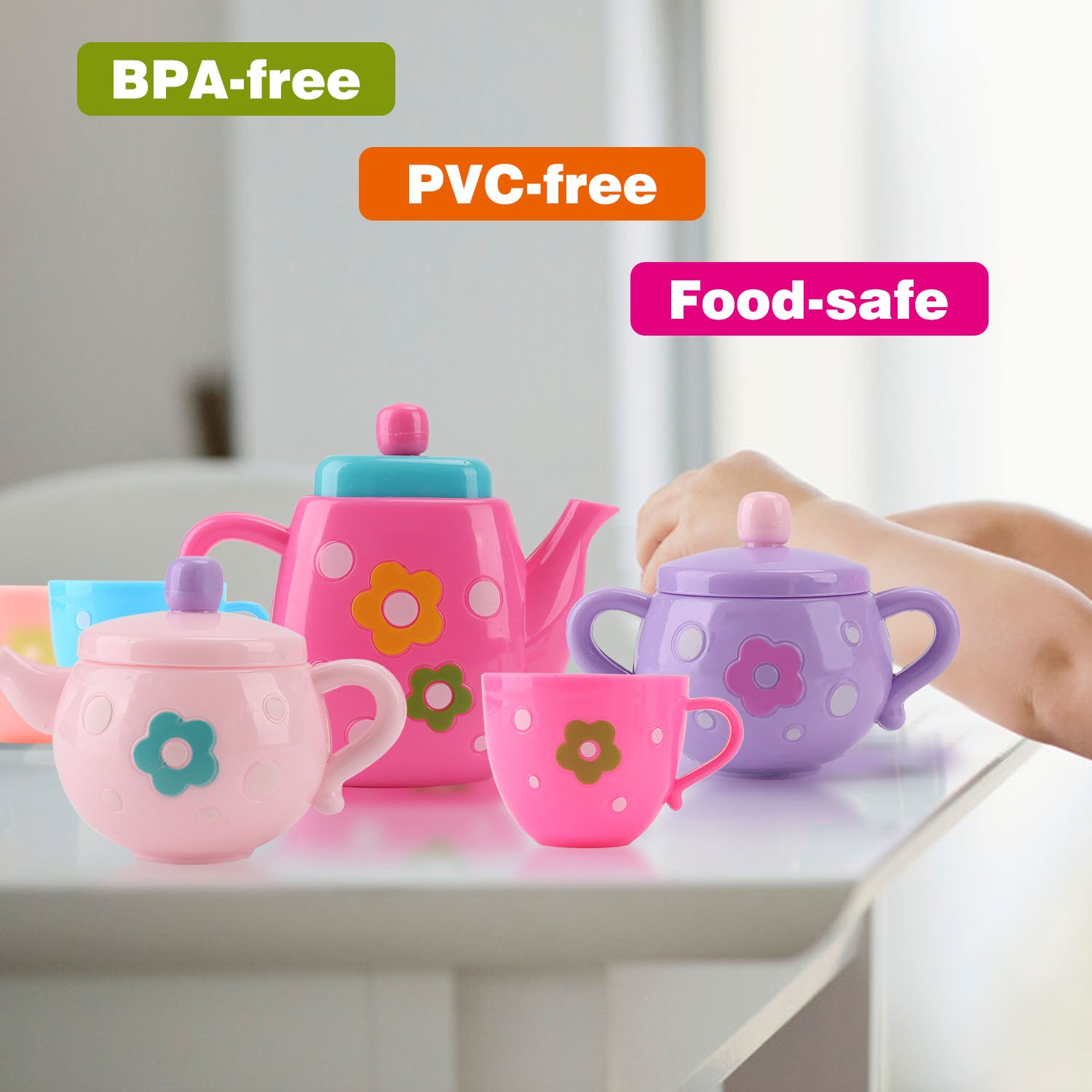 Liberty Imports Kids Tea Set Pretend Play Set - Small Plastic Tea Party Toy Kitchen Accessories, Gift Set for Little Girls, Toddlers (21-Piece)