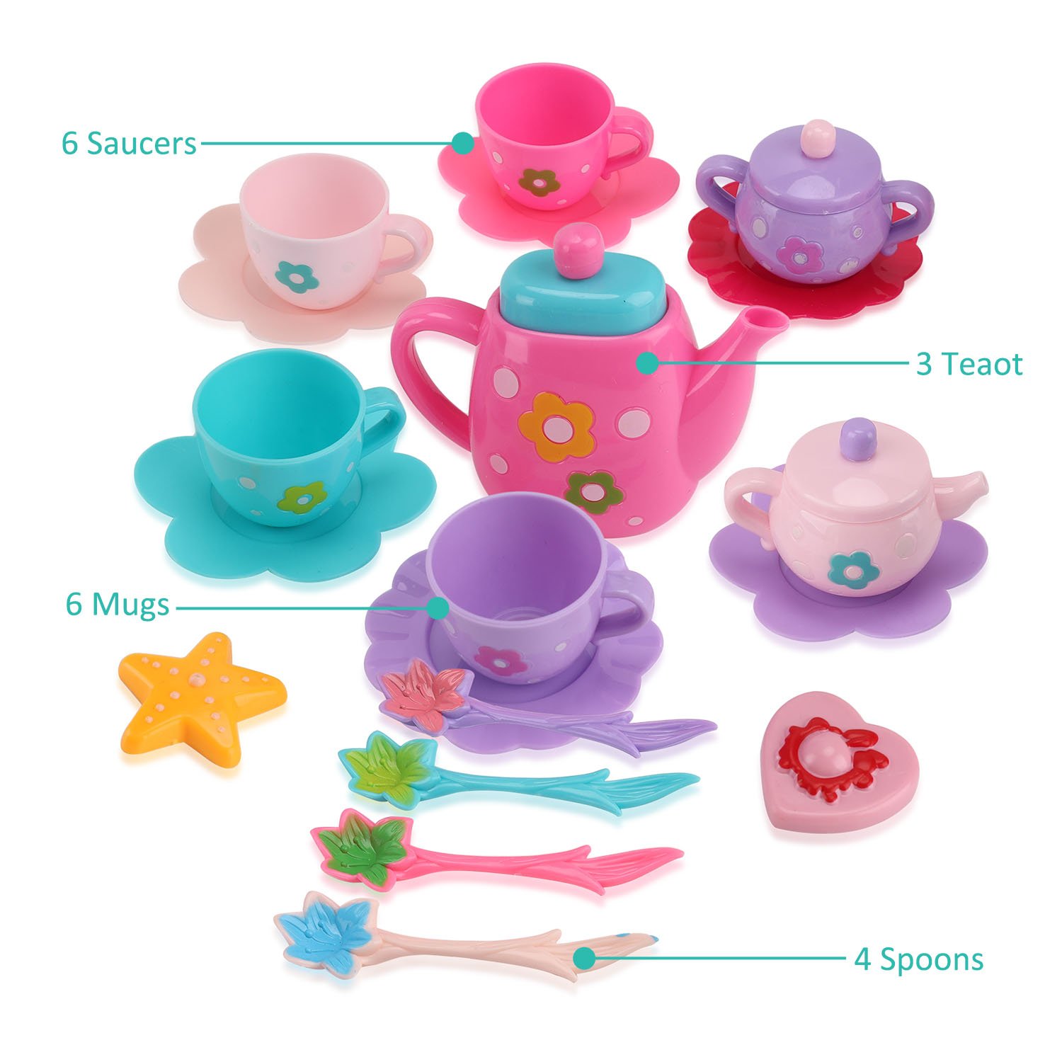 Liberty Imports Kids Tea Set Pretend Play Set - Small Plastic Tea Party Toy Kitchen Accessories, Gift Set for Little Girls, Toddlers (21-Piece)