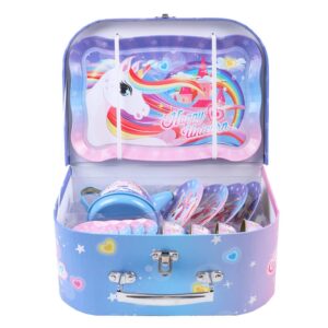 Golray Tea Party Set for Toddlers Girls Toys, Unicorn Gift for 3 4 5 6 Years Old, Tin Tea Set & Carrying Case & Food Treats Playset, Kids Kitchen Pretend Play for Age 3-6 Girls Birthday Gift Idea