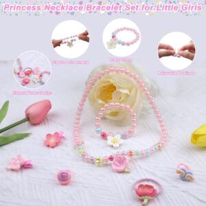 Tea Party Set for Little Girls,PRE-WORLD Princess Tea Time Toy with Food Sweet Treats Playsets,Dress Up Accessories Cloak Necklace Bracelet Jewelry Set, Kids Kitchen Pretend Play for Girls Age 3-6