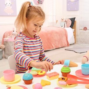 Tagitary Tea Party Set for Little Girls, 32 PCS Toys Tea Set Kids Pretend Play Toys, Including Dessert, Ice Cream, Donuts, Cups &Plates, Princess Tea Time Play Food Toy Birthday Gift for Toddlers