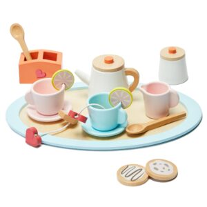 AOKAOK Wooden Tea Set for Little Girls - Play Kitchen Accessories, Kids Tea Party Set with Play Food - Perfect for Imaginative Play and Tea Party Fun!