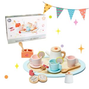 AOKAOK Wooden Tea Set for Little Girls - Play Kitchen Accessories, Kids Tea Party Set with Play Food - Perfect for Imaginative Play and Tea Party Fun!