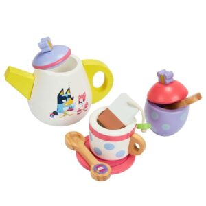 Bluey – Tea Party Set – Wooden 18-Piece Pretend Play Set with Tray, Teapot, Tea Cups, Biscuits, and Notepad for Children 3 Years and up – Imaginative Fun and Role-Playing, FSC Certified